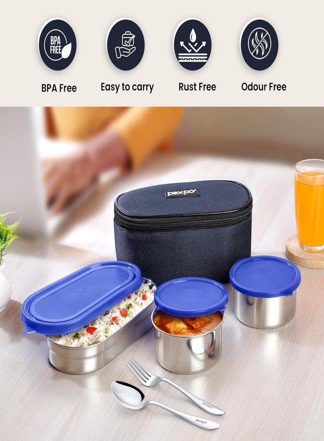 Pexpo Delight Stainless Steel Lunch Box for Women & Men, 2 Air-Tight Containers (280ml Each) + Roti Box (480ml), Leakproof Tiffin Box for Office, School, Travel | BPA-Free, Easy to Carry | RCB Edition - Image 5